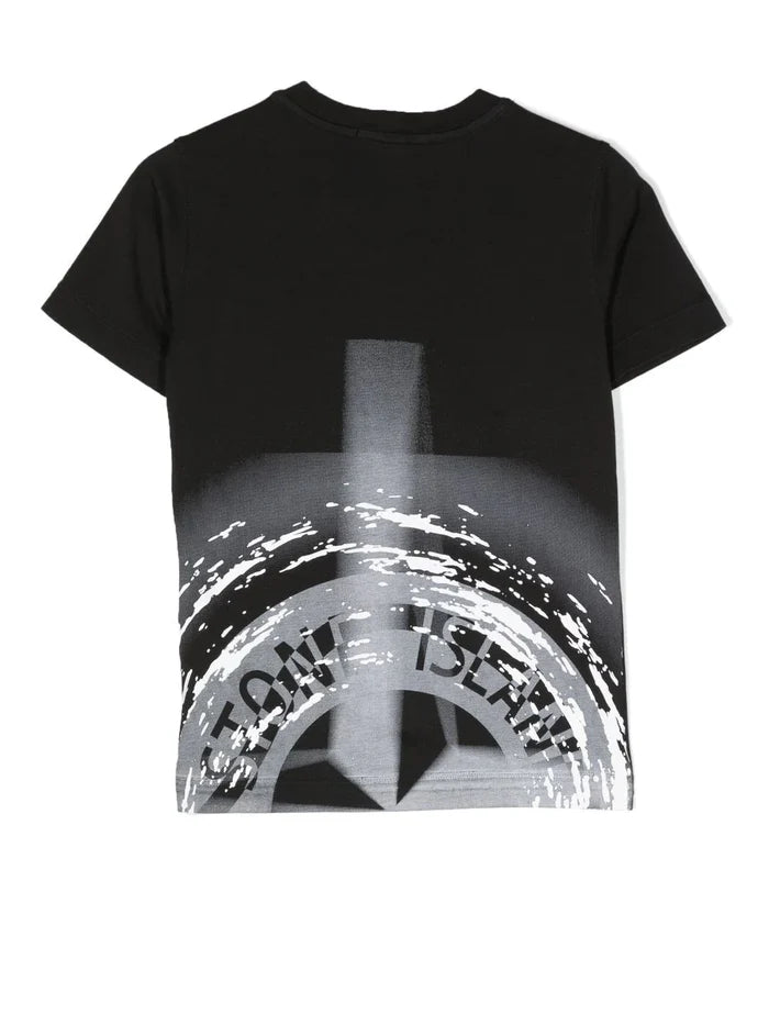 STONE ISLAND KIDS Logo Compass Graphic Print T-Shirt Black - MAISONDEFASHION.COM