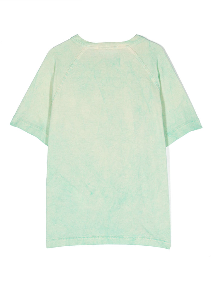STONE ISLAND KIDS Logo Embroidered Cotton T-Shirt Green - MAISONDEFASHION.COM