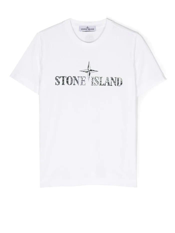 STONE ISLAND KIDS Logo Graphic Print T-Shirt White - MAISONDEFASHION.COM