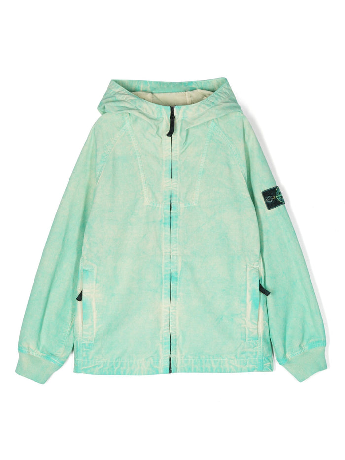 STONE ISLAND KIDS Logo Patch Compass Bleached Jacket Green - MAISONDEFASHION.COM