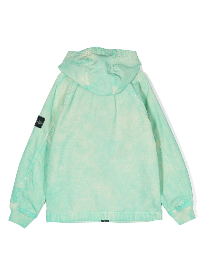 STONE ISLAND KIDS Logo Patch Compass Bleached Jacket Green - MAISONDEFASHION.COM