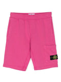 STONE ISLAND KIDS Logo Patch Compass Cotton Shorts Pink - MAISONDEFASHION.COM
