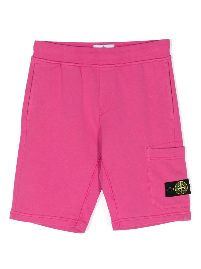 STONE ISLAND KIDS Logo Patch Compass Cotton Shorts Pink - MAISONDEFASHION.COM
