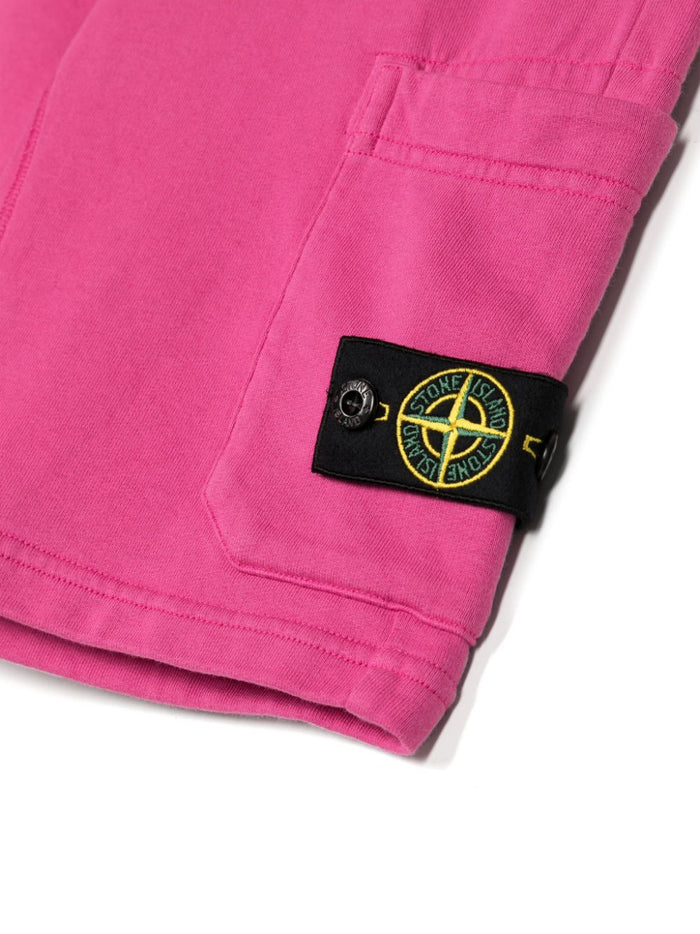 STONE ISLAND KIDS Logo Patch Compass Cotton Shorts Pink - MAISONDEFASHION.COM