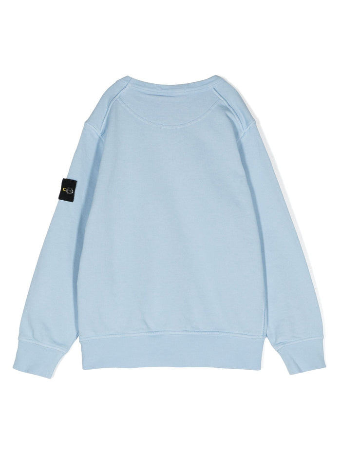 STONE ISLAND KIDS Logo Patch Compass Cotton Sweatshirt Light Blue - MAISONDEFASHION.COM