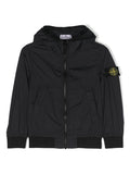 STONE ISLAND KIDS Logo Patch Compass Lightweight Hooded Jacket Black - MAISONDEFASHION.COM