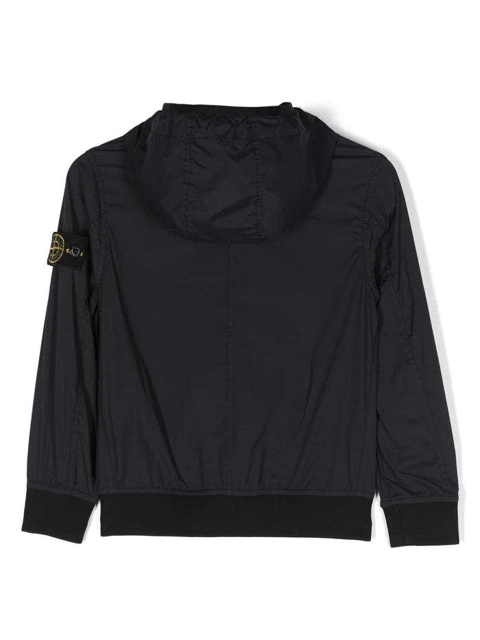STONE ISLAND KIDS Logo Patch Compass Lightweight Hooded Jacket Black - MAISONDEFASHION.COM