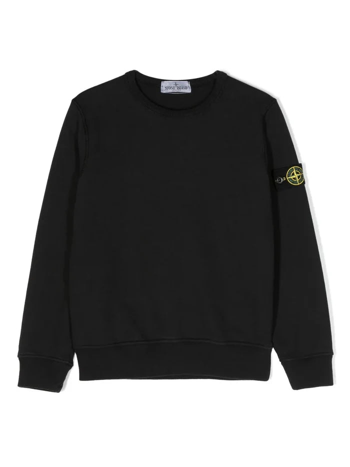 STONE ISLAND KIDS Logo Patch Compass Sweatshirt Black - MAISONDEFASHION.COM