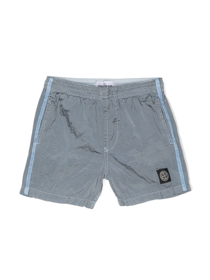 STONE ISLAND KIDS Logo Patch Compass Swim Shorts Cool Grey - MAISONDEFASHION.COM