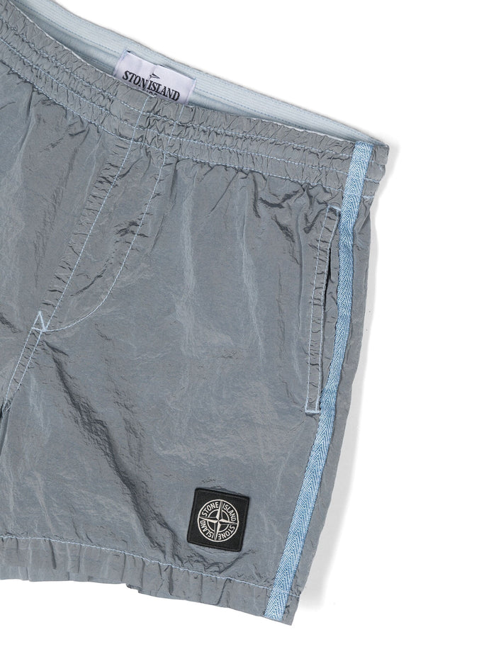 STONE ISLAND KIDS Logo Patch Compass Swim Shorts Cool Grey - MAISONDEFASHION.COM