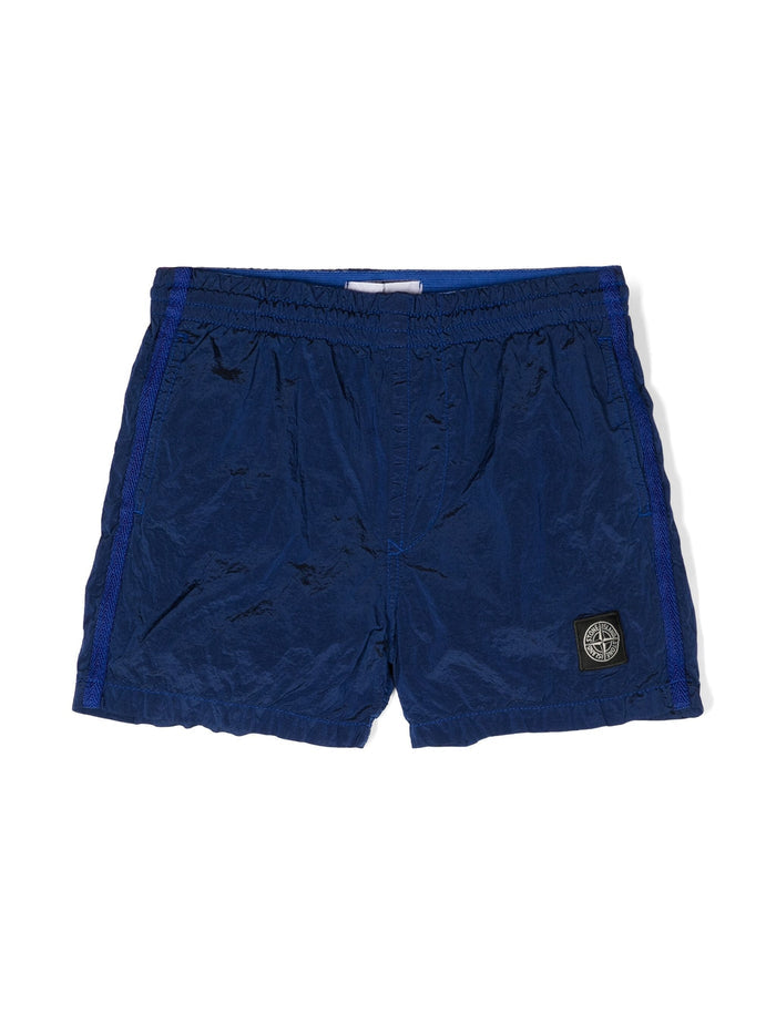 STONE ISLAND KIDS Logo Patch Compass Swim Shorts Navy - MAISONDEFASHION.COM
