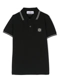 STONE ISLAND KIDS Logo Patch Cotton Polo Shirt Black - MAISONDEFASHION.COM