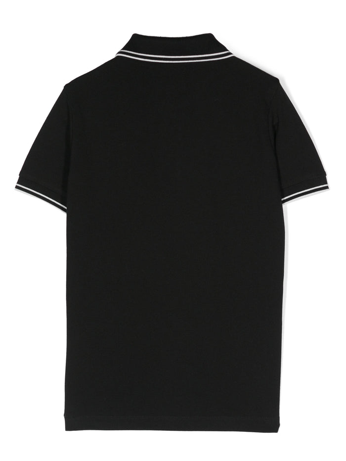 STONE ISLAND KIDS Logo Patch Cotton Polo Shirt Black - MAISONDEFASHION.COM