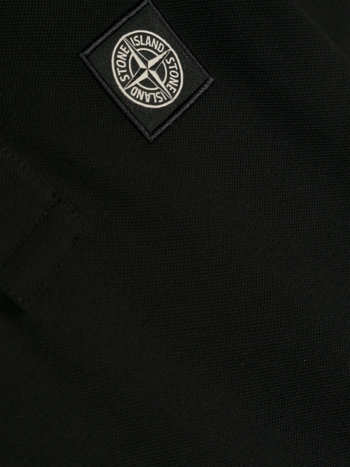 STONE ISLAND KIDS Logo Patch Cotton Polo Shirt Black - MAISONDEFASHION.COM