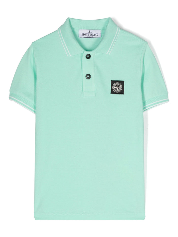STONE ISLAND KIDS Logo Patch Cotton Polo Shirt Green - MAISONDEFASHION.COM