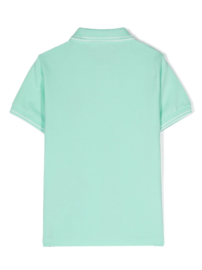 STONE ISLAND KIDS Logo Patch Cotton Polo Shirt Green - MAISONDEFASHION.COM