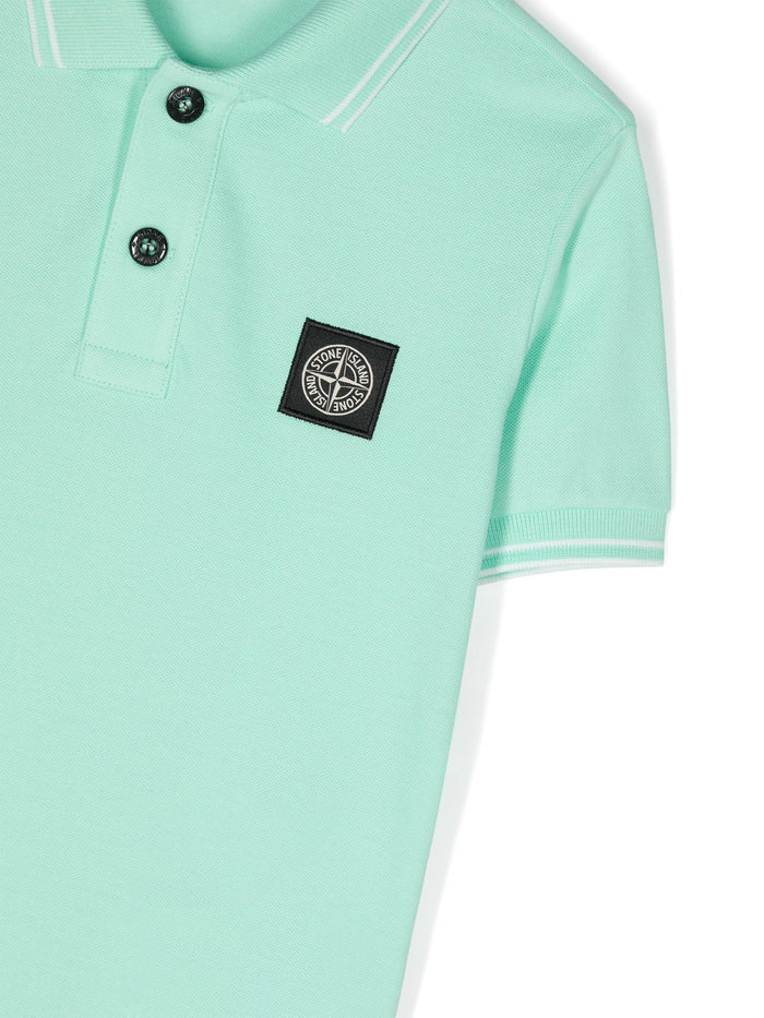 STONE ISLAND KIDS Logo Patch Cotton Polo Shirt Green - MAISONDEFASHION.COM