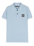 STONE ISLAND KIDS Logo Patch Cotton Polo Shirt Light Blue - MAISONDEFASHION.COM