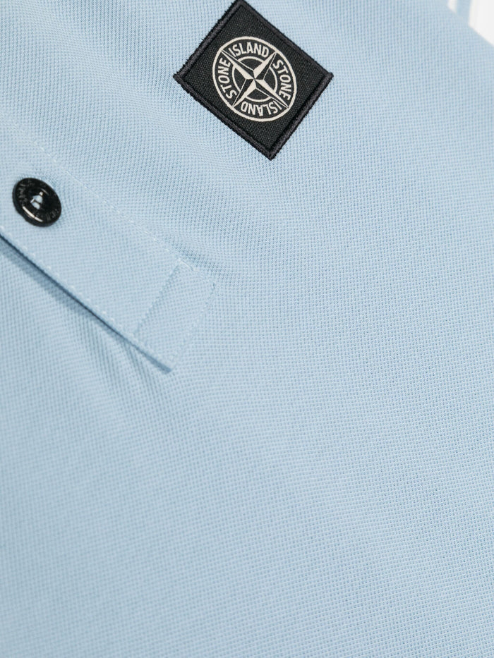 STONE ISLAND KIDS Logo Patch Cotton Polo Shirt Light Blue - MAISONDEFASHION.COM