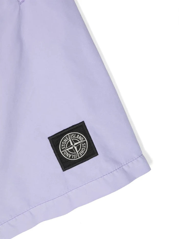 STONE ISLAND KIDS Logo Patch Elasticated-waist Swim Shorts Purple - MAISONDEFASHION.COM