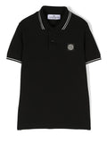 STONE ISLAND KIDS Logo Patch Polo Shirt Black/White - MAISONDEFASHION.COM