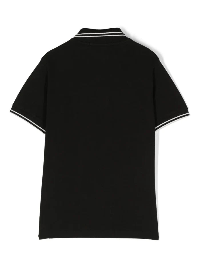 STONE ISLAND KIDS Logo Patch Polo Shirt Black/White - MAISONDEFASHION.COM