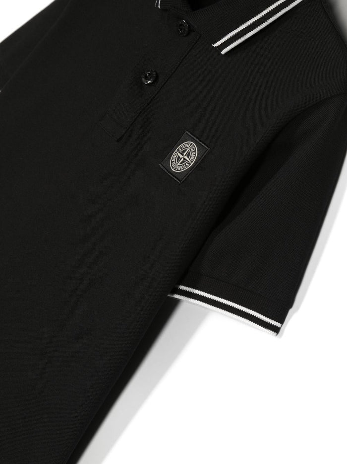 STONE ISLAND KIDS Logo Patch Polo Shirt Black/White - MAISONDEFASHION.COM
