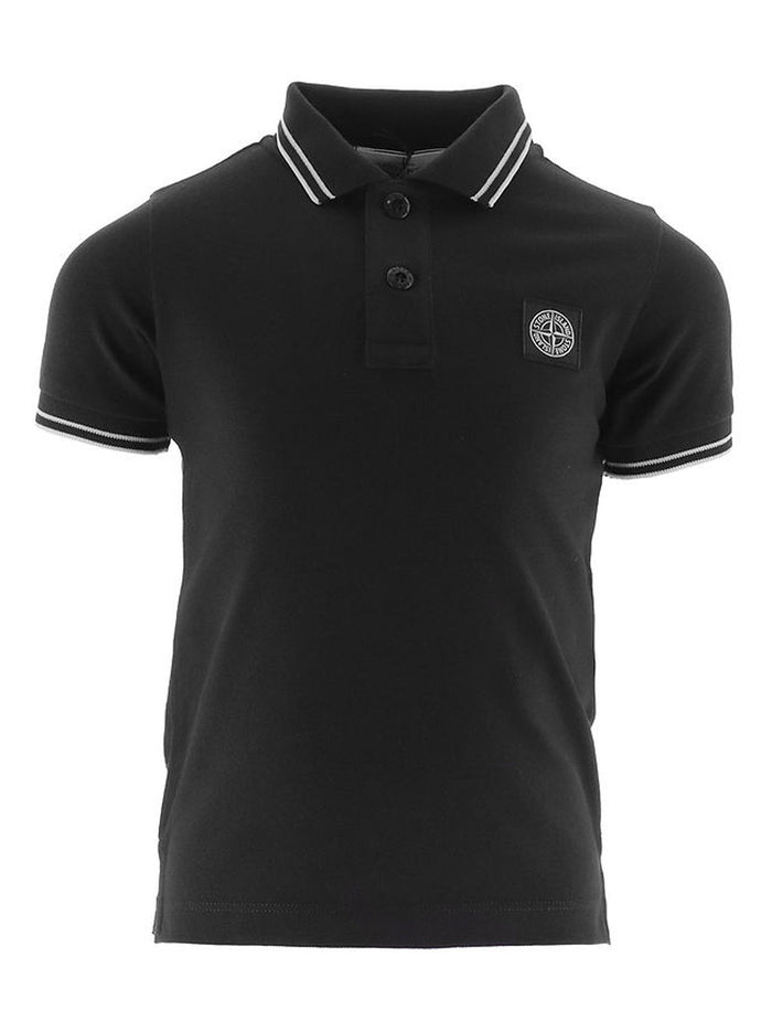 STONE ISLAND KIDS Logo Patch Polo Shirt Black - MAISONDEFASHION.COM