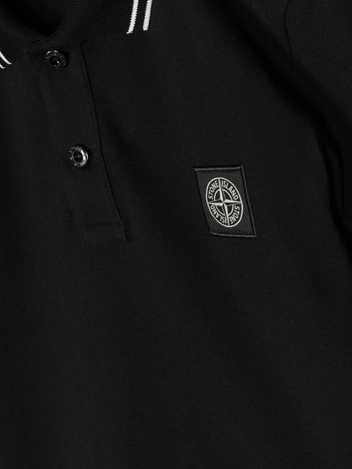 STONE ISLAND KIDS Logo Patch Polo Shirt Black - MAISONDEFASHION.COM