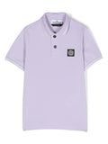 STONE ISLAND KIDS Logo Patch Polo Shirt Lilac/White - MAISONDEFASHION.COM