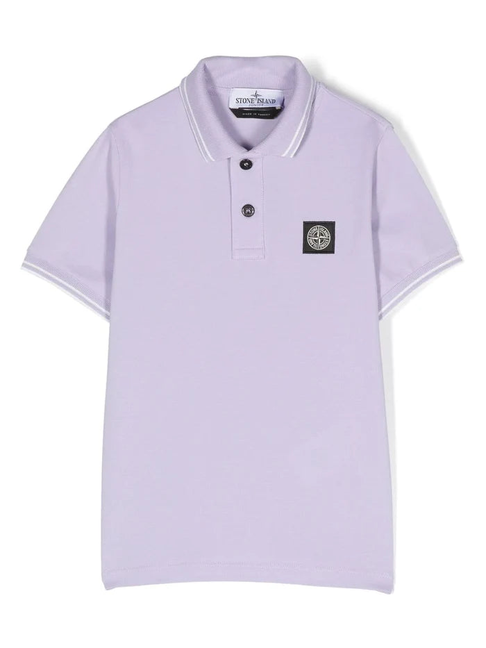 STONE ISLAND KIDS Logo Patch Polo Shirt Lilac/White - MAISONDEFASHION.COM