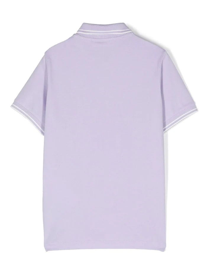 STONE ISLAND KIDS Logo Patch Polo Shirt Lilac/White - MAISONDEFASHION.COM