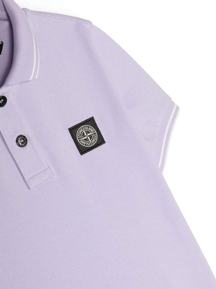 STONE ISLAND KIDS Logo Patch Polo Shirt Lilac/White - MAISONDEFASHION.COM