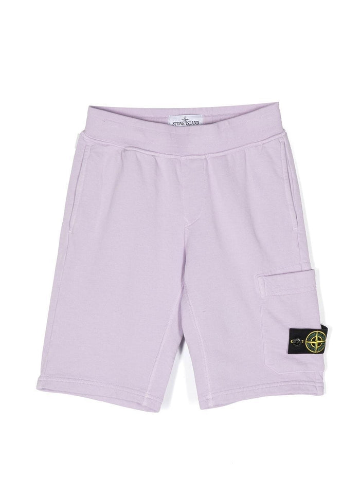 STONE ISLAND KIDS Logo Patch Shorts Purple - MAISONDEFASHION.COM
