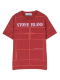 STONE ISLAND KIDS Logo Checked T-Shirt Red - MAISONDEFASHION.COM