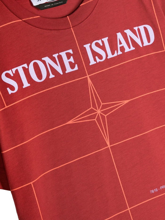 STONE ISLAND KIDS Logo Checked T-Shirt Red - MAISONDEFASHION.COM