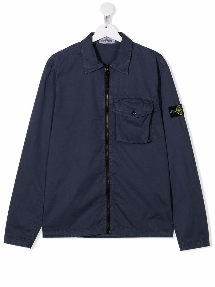 STONE ISLAND KIDS Logo sleeve-patch shirt jacket Navy - MAISONDEFASHION.COM
