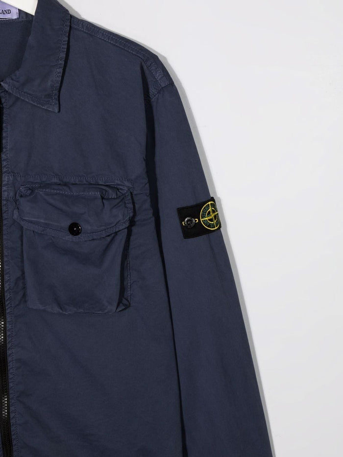 STONE ISLAND KIDS Logo sleeve-patch shirt jacket Navy - MAISONDEFASHION.COM