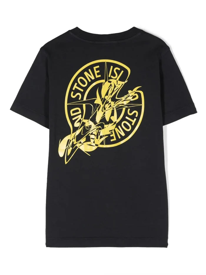 STONE ISLAND KIDS Logo Warped T-Shirt Prussian Blue - MAISONDEFASHION.COM