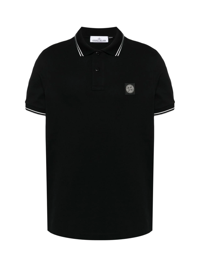 STONE ISLAND Logo Patch Cotton Piqué Polo Shirt Black - MAISONDEFASHION.COM