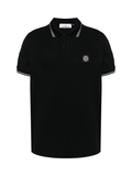 STONE ISLAND Logo Patch Cotton Piqué Polo Shirt Black - MAISONDEFASHION.COM