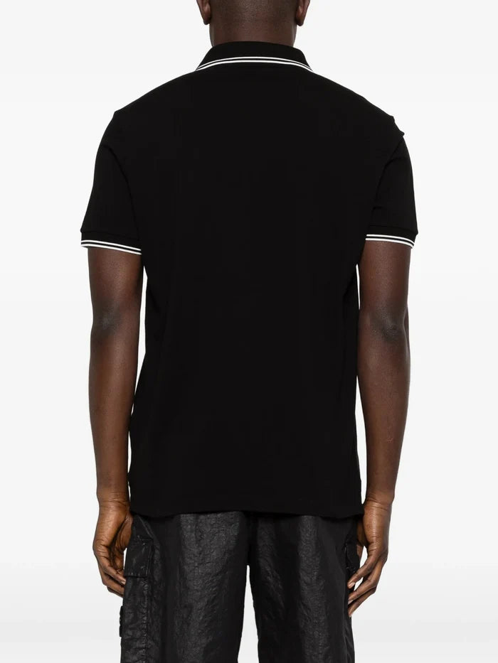 STONE ISLAND Logo Patch Cotton Piqué Polo Shirt Black - MAISONDEFASHION.COM