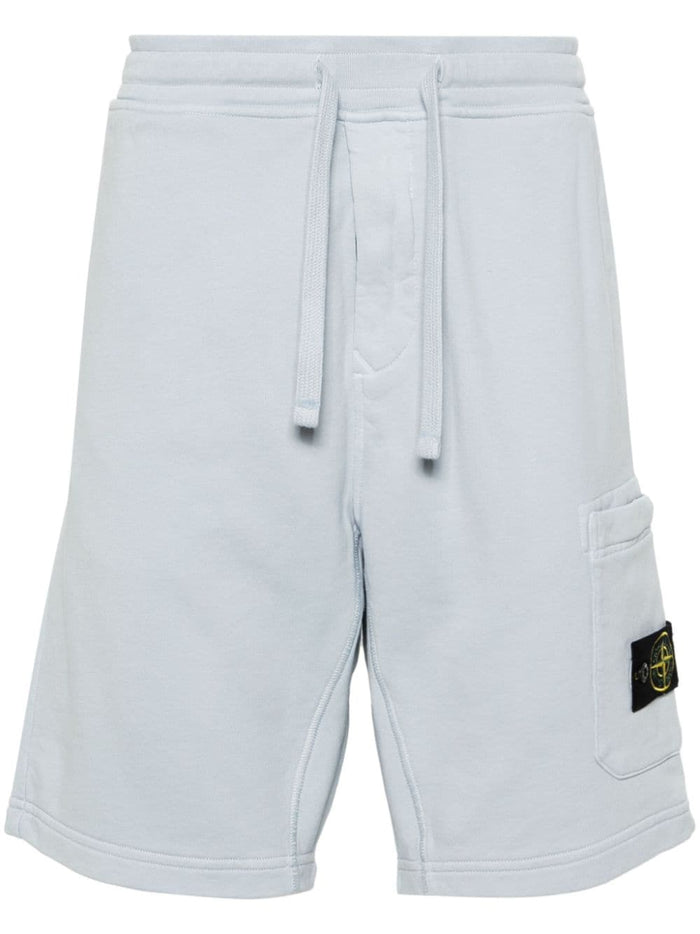STONE ISLAND MEN Logo Patch Sweat Shorts Pale Blue - MAISONDEFASHION.COM