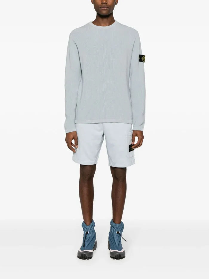 STONE ISLAND MEN Logo Patch Sweat Shorts Pale Blue - MAISONDEFASHION.COM