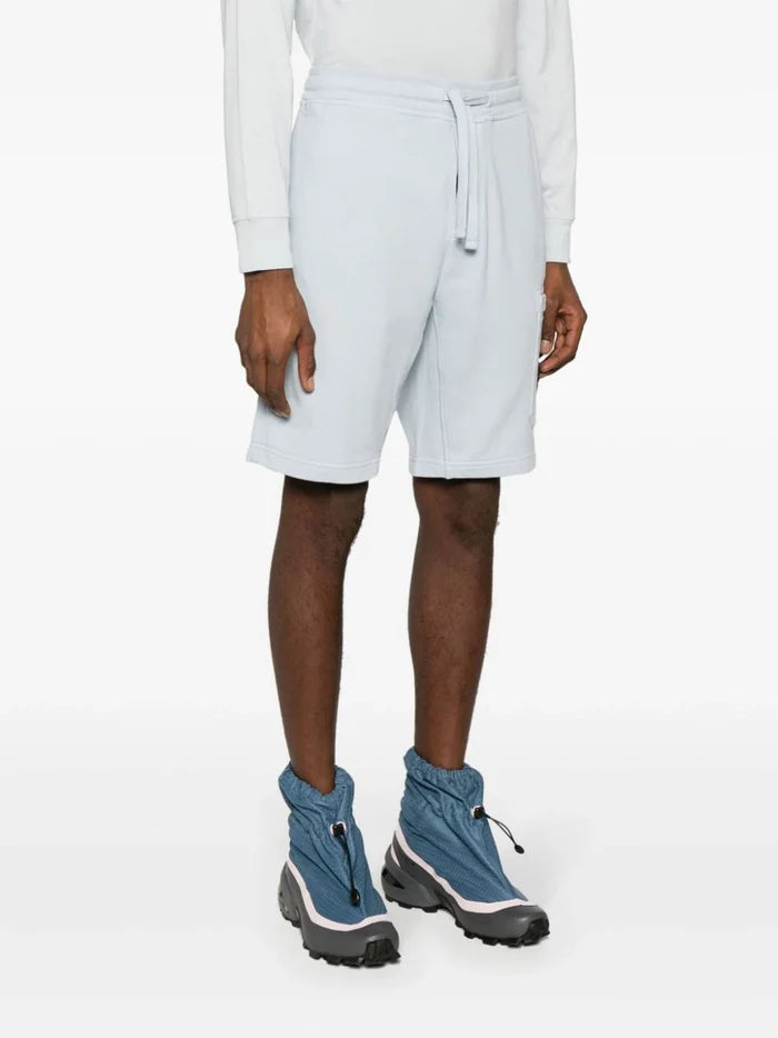STONE ISLAND MEN Logo Patch Sweat Shorts Pale Blue - MAISONDEFASHION.COM