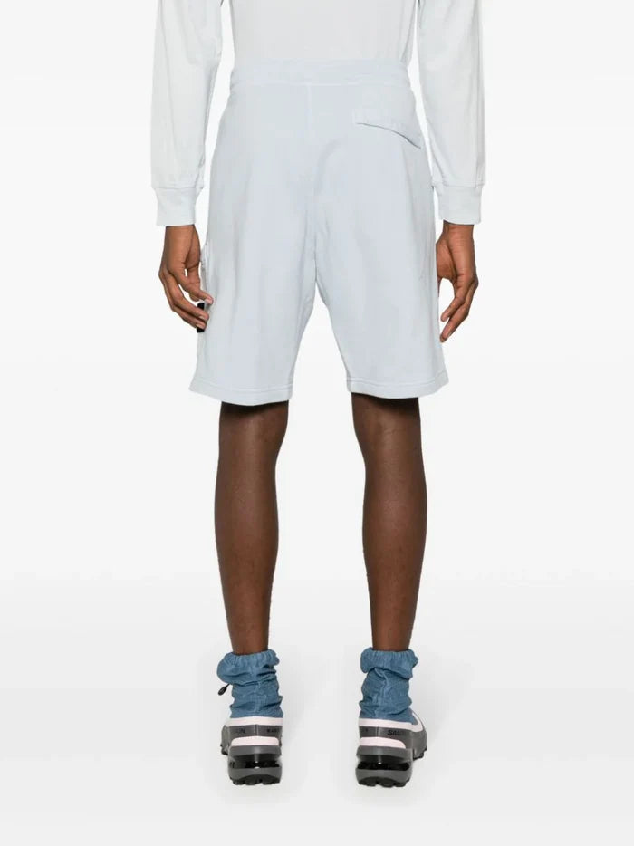 STONE ISLAND MEN Logo Patch Sweat Shorts Pale Blue - MAISONDEFASHION.COM