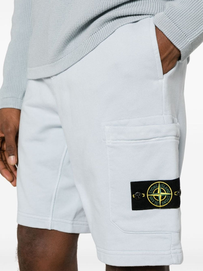 STONE ISLAND MEN Logo Patch Sweat Shorts Pale Blue - MAISONDEFASHION.COM