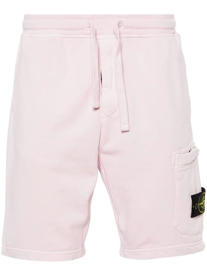 STONE ISLAND MEN Logo Patch Sweat Shorts Pale Pink - MAISONDEFASHION.COM