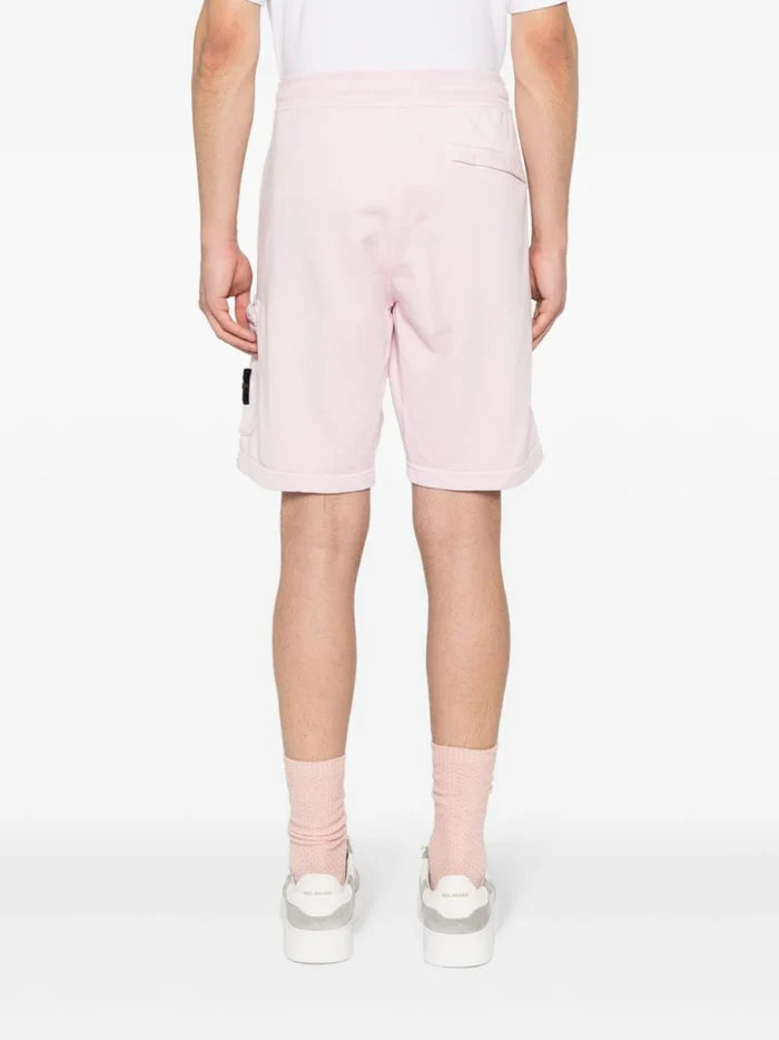 STONE ISLAND MEN Logo Patch Sweat Shorts Pale Pink - MAISONDEFASHION.COM