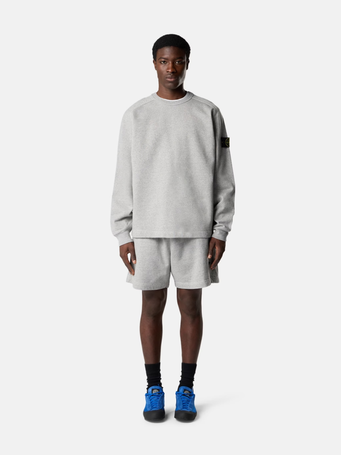 STONE ISLAND Mélange Fleece Oversized-fit Crewneck Sweatshirt Dust Grey - MAISONDEFASHION.COM